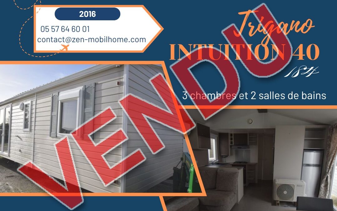 Trigano Intuition 40 – 184 – 2016 – Mobil home d’occasion – 23 000€ – 3 chambres