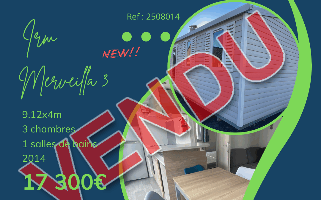 Irm Merveilla 2508014 – 2014 – Mobil home d&rsquo;occasion – 17 300€ – 9.12x4m – 3 chambres