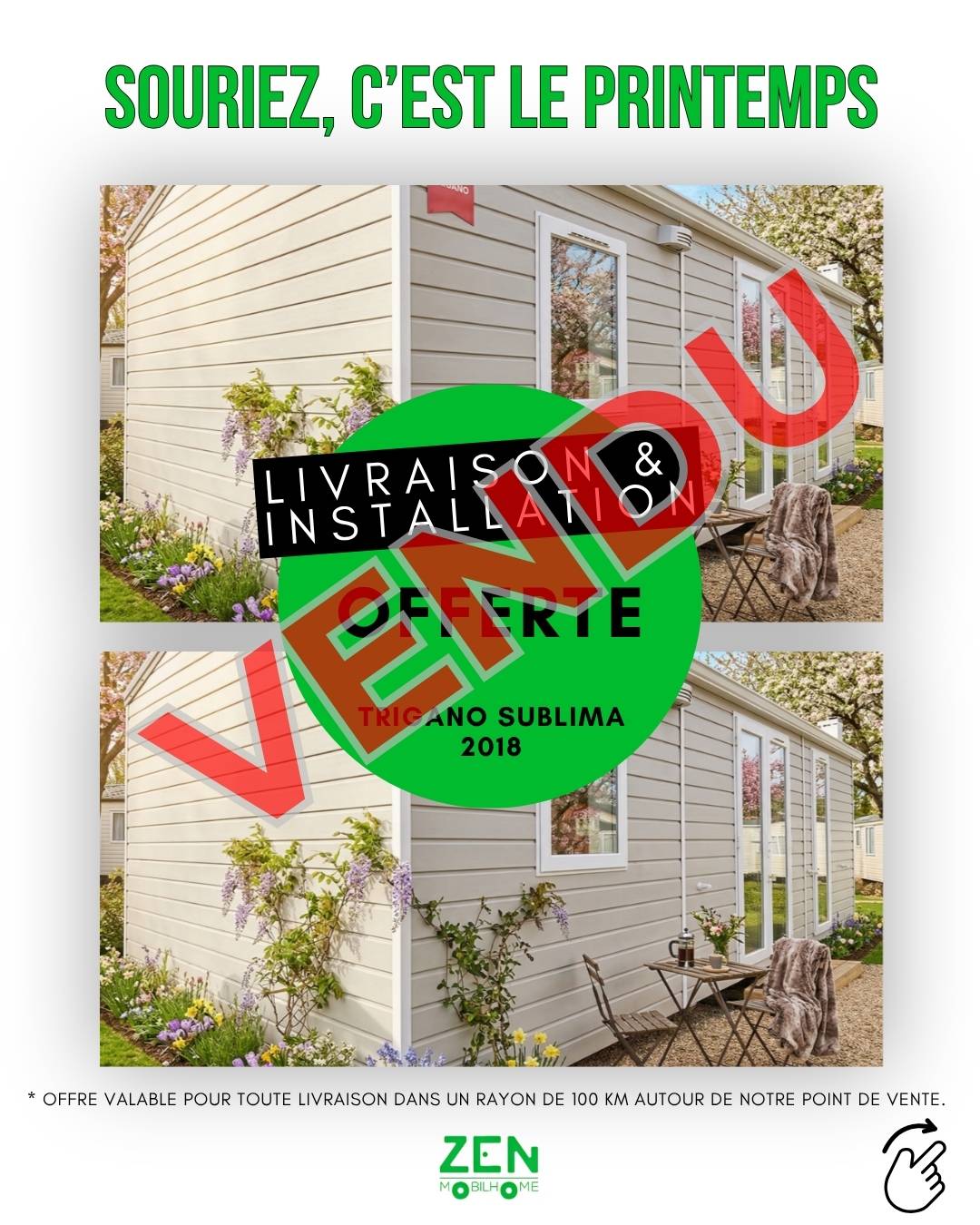 Mobil-home Trigano Sublima 2018 avec offre livraison et installation gratuite par Zen Mobil-home